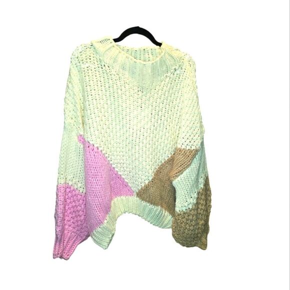 Ebby and I Chunky Colorblock Puff Sleeve Knit Sweater Size S/M - Picture 10 of 13